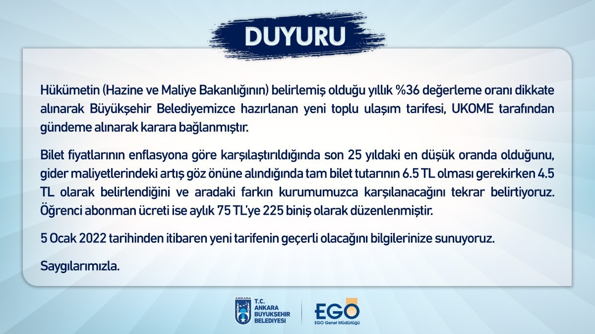 EGO Genel Müdürlüğü, Ankara’da zamlı ulaşıma geçilecek tarihi duyurdu