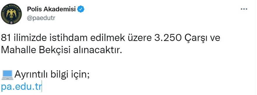 Polis Akademisi 3 bin 250 bekçi istihdam edileceğini açıkladı
